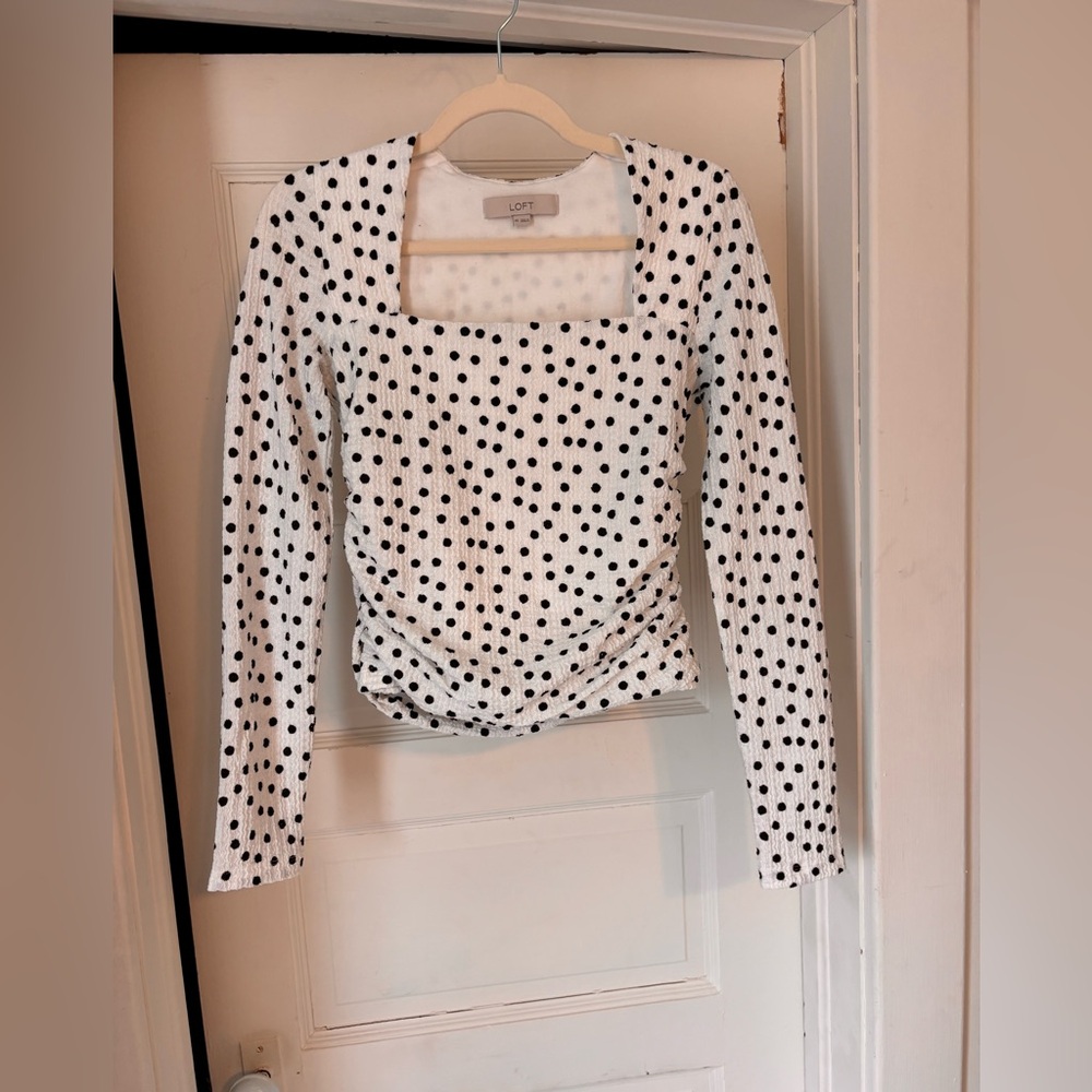 LOFT Black Polka Dot Square-Neck Long Sleeve Top